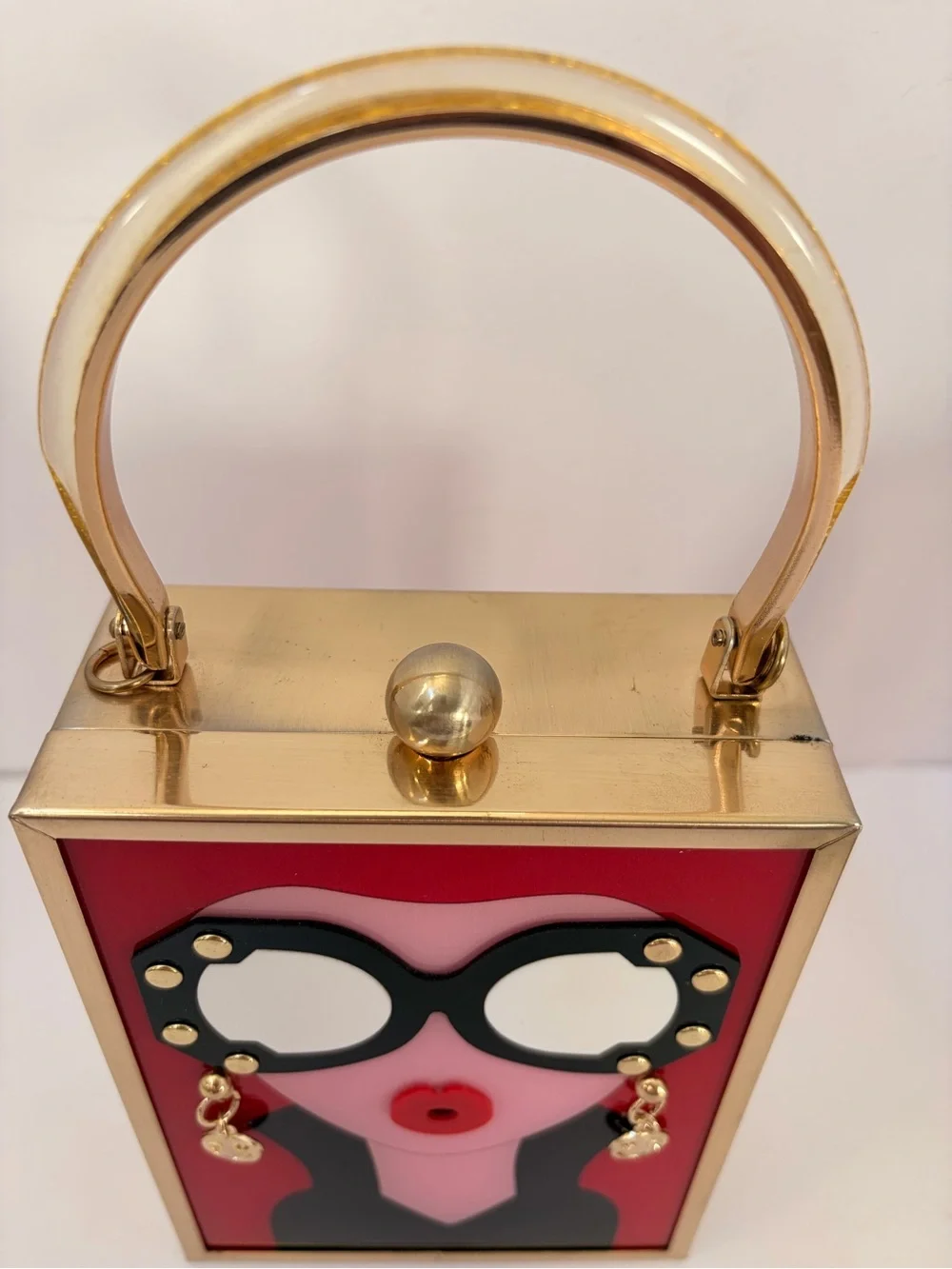 Novelty Red & Pink Face Clutch with Gold Hardware